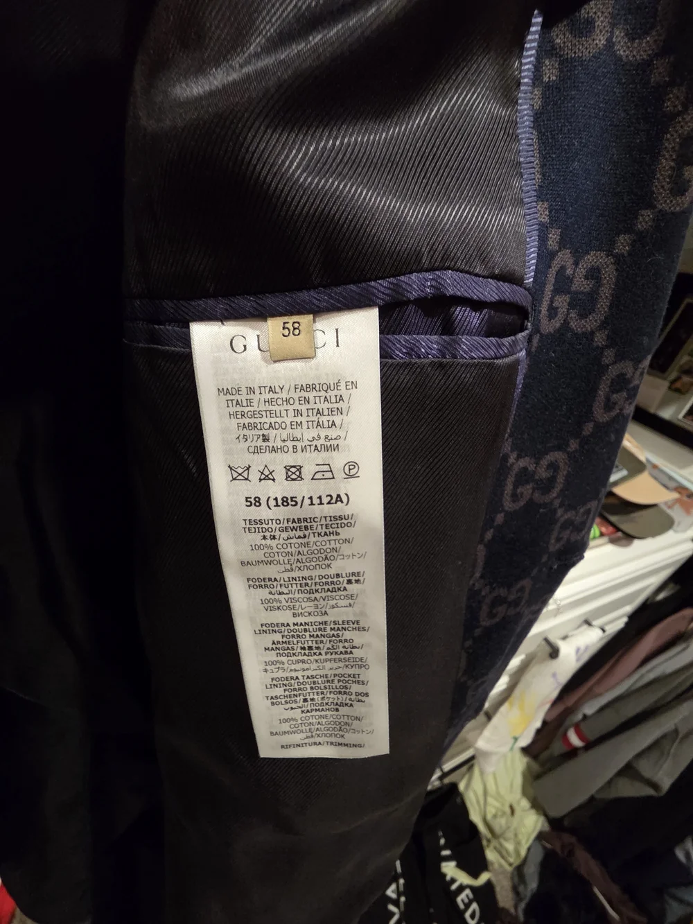 Gucci Navy and Gray Monogram Jacquard Blazer Size 58 (GUCCI)